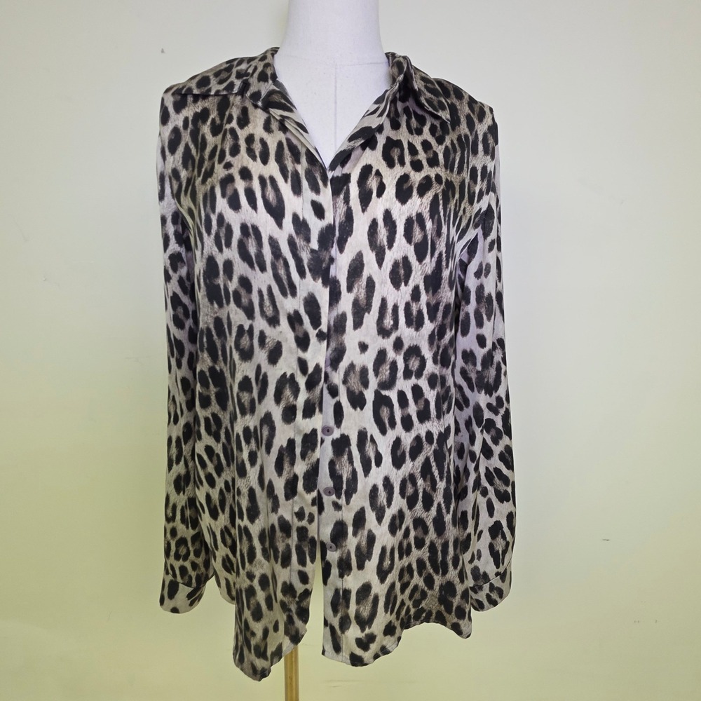 L'AGENCE Button Down Top Leopard Print Animal Long Sleeve Women 4 Excellent